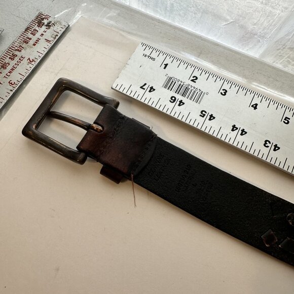 Vintage Brown Leather Belt Rustic Buckle Cutout Design 1.5 in 2X 43 in Everyday - Picture 6 of 11